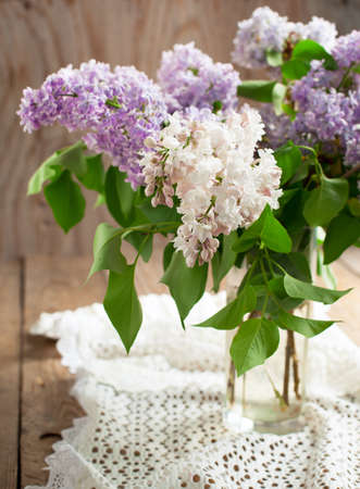 Bouquet of lilac in a vase  Selective focusの写真素材