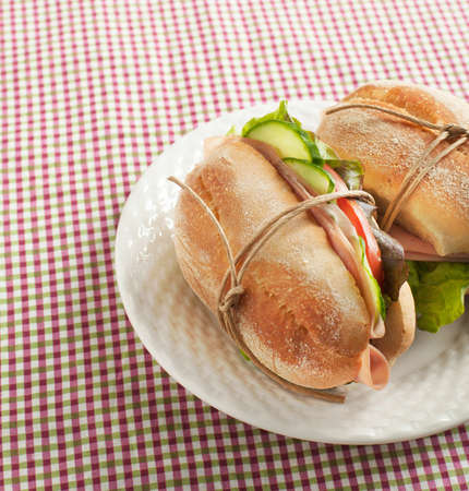 Sandwiches with mortadella and vegetablesの写真素材