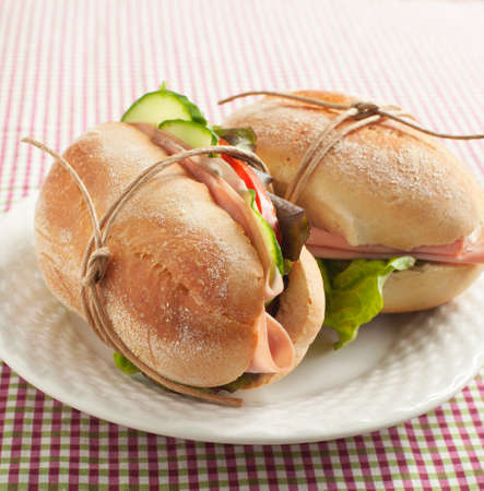 Sandwiches with mortadella and vegetablesの写真素材