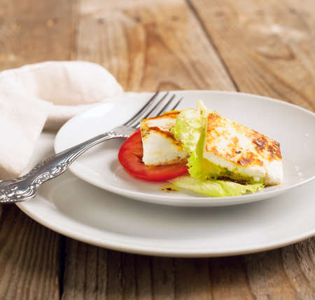 Fried Halloumi Cheese and tomato saladの写真素材