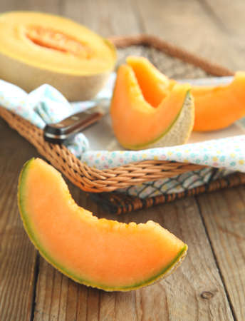 Cantaloupe melon slicesの写真素材