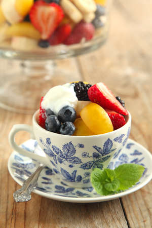 Fruit salad with yogurtの写真素材