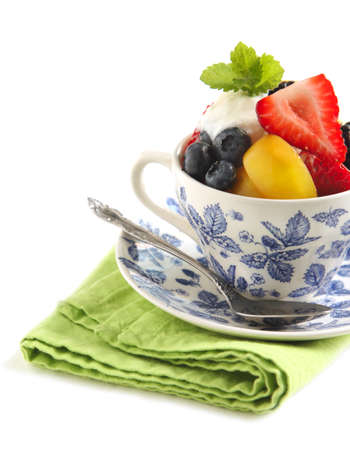 Fruit salad with yogurtの写真素材