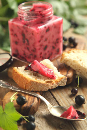Black currant jam  Selective focusの写真素材