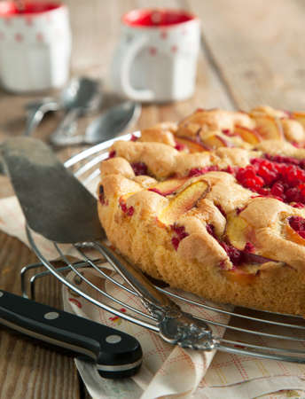 Peach and raspberry cakeの写真素材