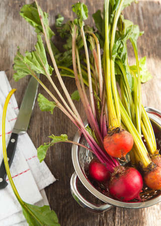 Organic red and yellow beetrootsの写真素材