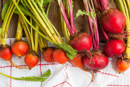 Organic red and yellow beetroots  Selective focusの写真素材