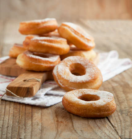 Fresh donuts with powder sugar の写真素材