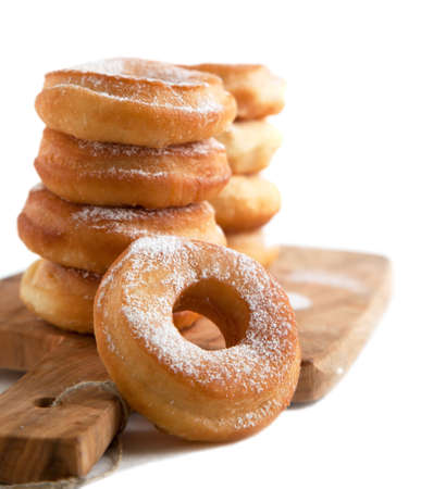 Fresh donuts with powder sugar の写真素材