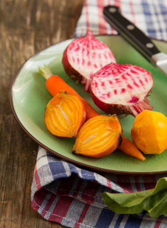 Organic carrots and beetroots  Selective focusの写真素材