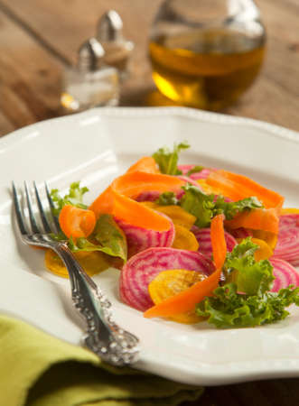 Beetroot and carrot salad on plateの写真素材