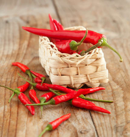 Red hot chili peppers and hot thai chili peppersの写真素材