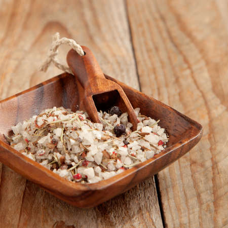 Sea salt with spices and herbsの写真素材