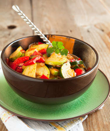 Sauteed zucchini and sweet pepperの写真素材