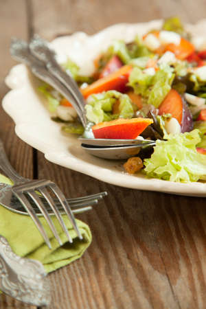 Salad with peach and mozarellaの写真素材