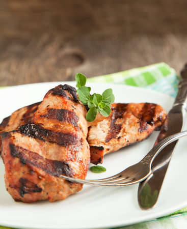 Grilled pork chops  Selective focusの写真素材