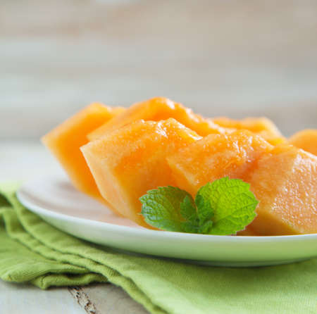 Slices of cantaloupe melonの写真素材