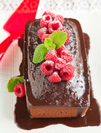 Chocolate loaf cake with chocolate frostingの写真素材