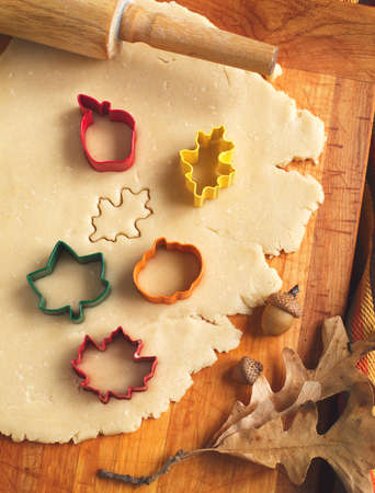 Cutting cookies dough homemade for Halloween and Thanksgivingの写真素材