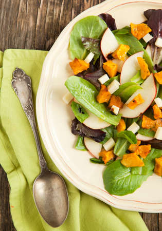 Salad with roasted pumpkin, apples and cheeseの写真素材