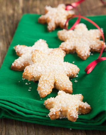 Christmas sugar cookies with ribbonの写真素材