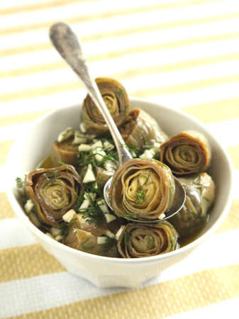 Marinated Artichokes in bowlの写真素材