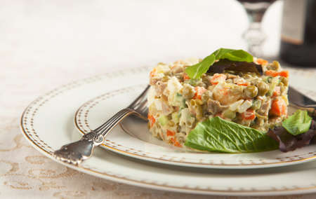 Russian traditional salad Olivier  Selective focusの写真素材