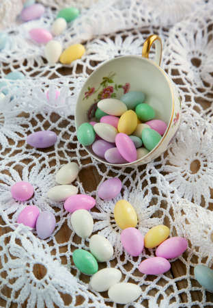 Jordan Almond Candies in cupの写真素材