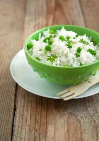Rice with green peasの写真素材
