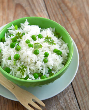 Rice with green peasの写真素材