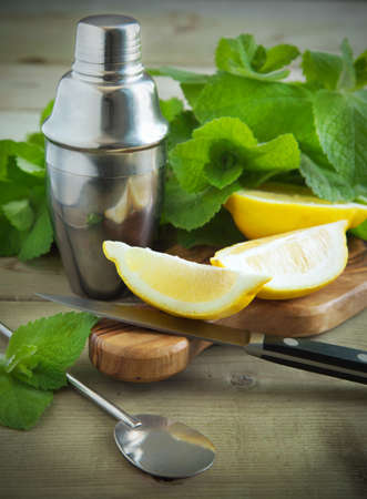 Fresh lemon and mint  Preparing a cocktail の写真素材