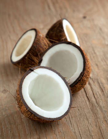 Coconuts on wooden backgroundの写真素材