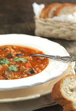Eggplant soup with lentilsの写真素材