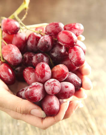 Hand Holding a Bunch of Red Grapes  Sekective focusの写真素材