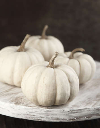 White Pumpkins on Wooden Boardの写真素材
