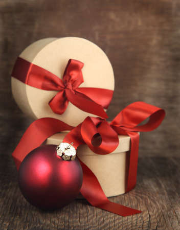 Christmas Card with Christmas ornament and Christmas giftsの写真素材