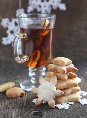 Christmas cookies and spiced tea  Selective focusの写真素材