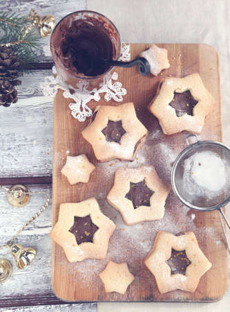 Christmas cookies with chocolate creamの写真素材