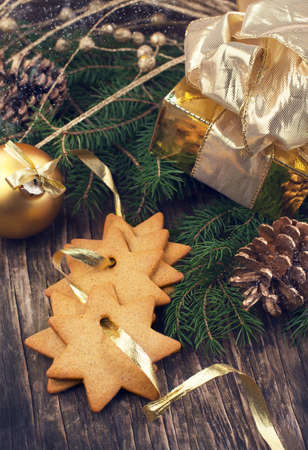 Christmas composition with cookies and Christmas decorationの写真素材