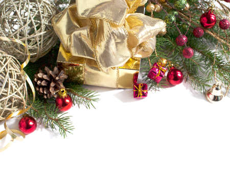 Christmas composition with Christmas decoration isolated on white backgroundの写真素材