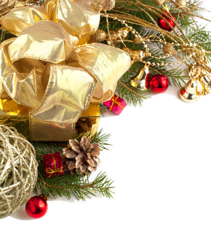 Christmas composition with Christmas decoration isolated on white backgroundの写真素材