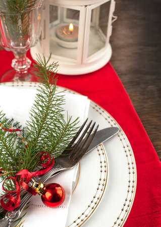 Christmas table settingの写真素材