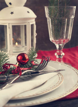 Christmas table settingの写真素材