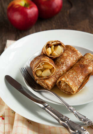 Apple-filled crepesの写真素材