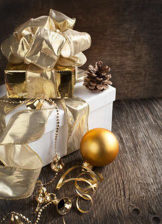 Christmas composition with Christmas gift and decorationの写真素材
