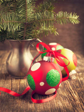 Christmas ball on wooden backgroundの写真素材