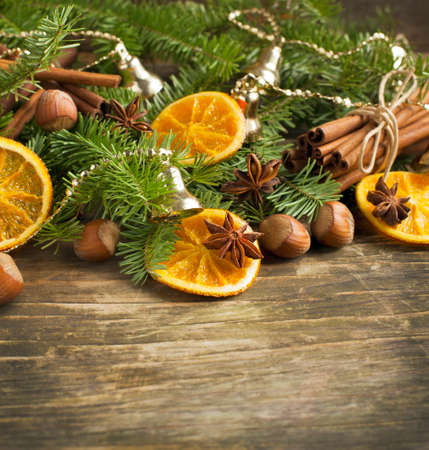 Christmas Decoration Over Wooden Background の写真素材
