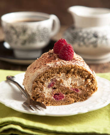 Coffee roll with raspberryの写真素材