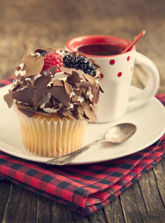 Chocolate and berry cupcakeの写真素材