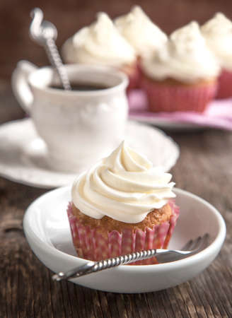 Cupcakes with cream cheese frostingの写真素材